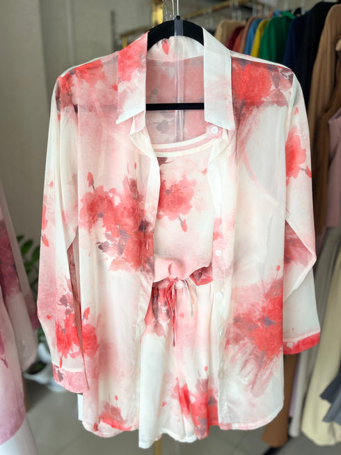 Flower Print Summer Chiffon Three Piece Co-Ord Sets